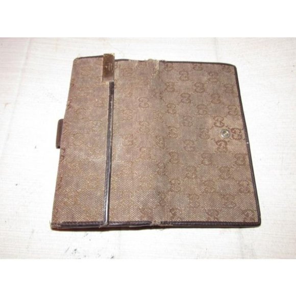Gucci Brown Large G Logo Print Canvas And Brown Leather Vintage Wallet - Picture 9 of 12